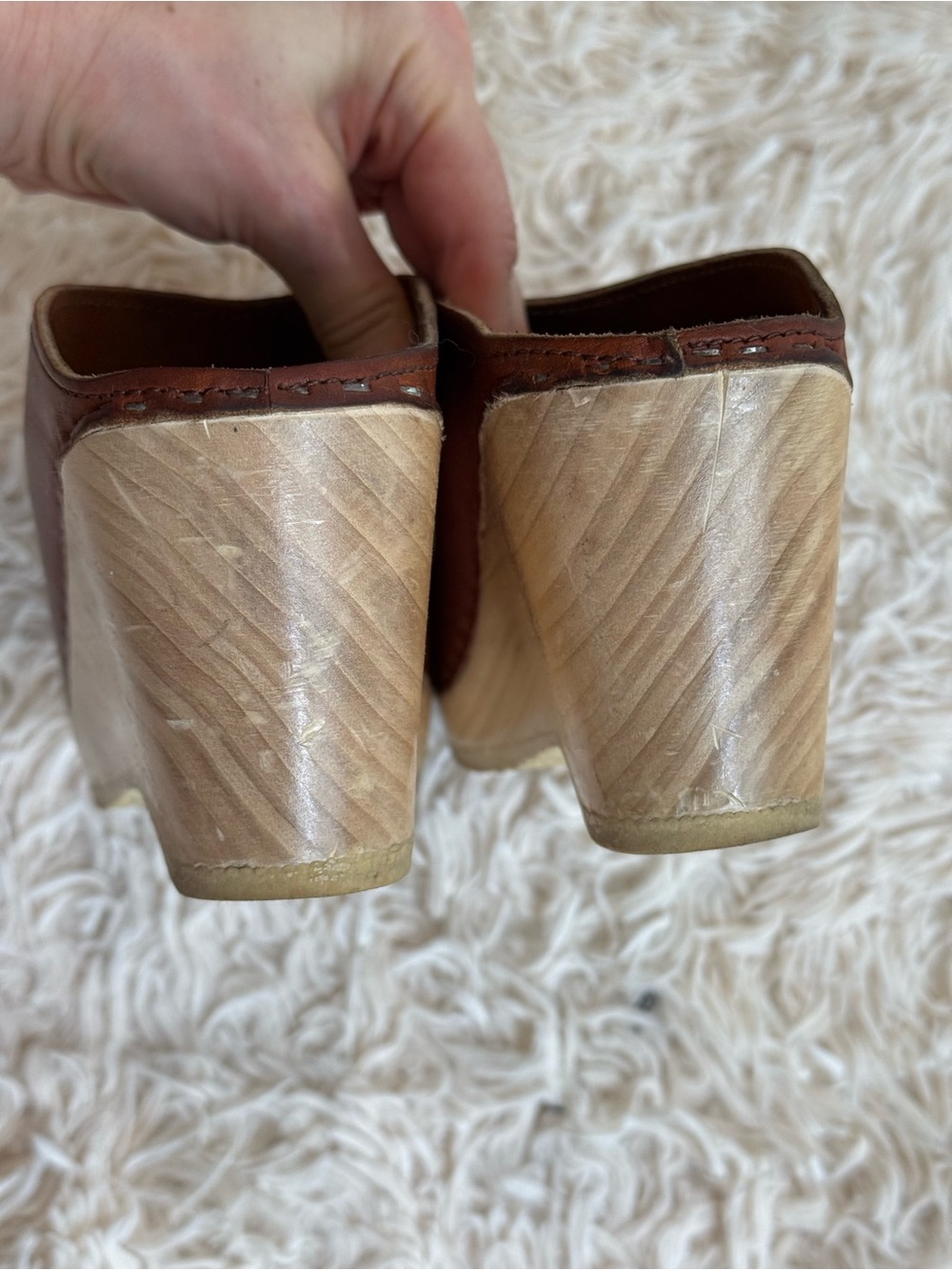 No. 6 New School Wedge Clogs Bourbon Brown Leather Wood Platform Size 38 - Picture 3 of 7